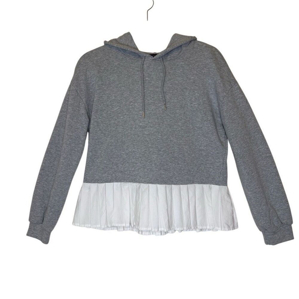 Robertson Rodeo Gray Hooded Sweatshirt with White Pleated Peplum Sz S Lagenlook
